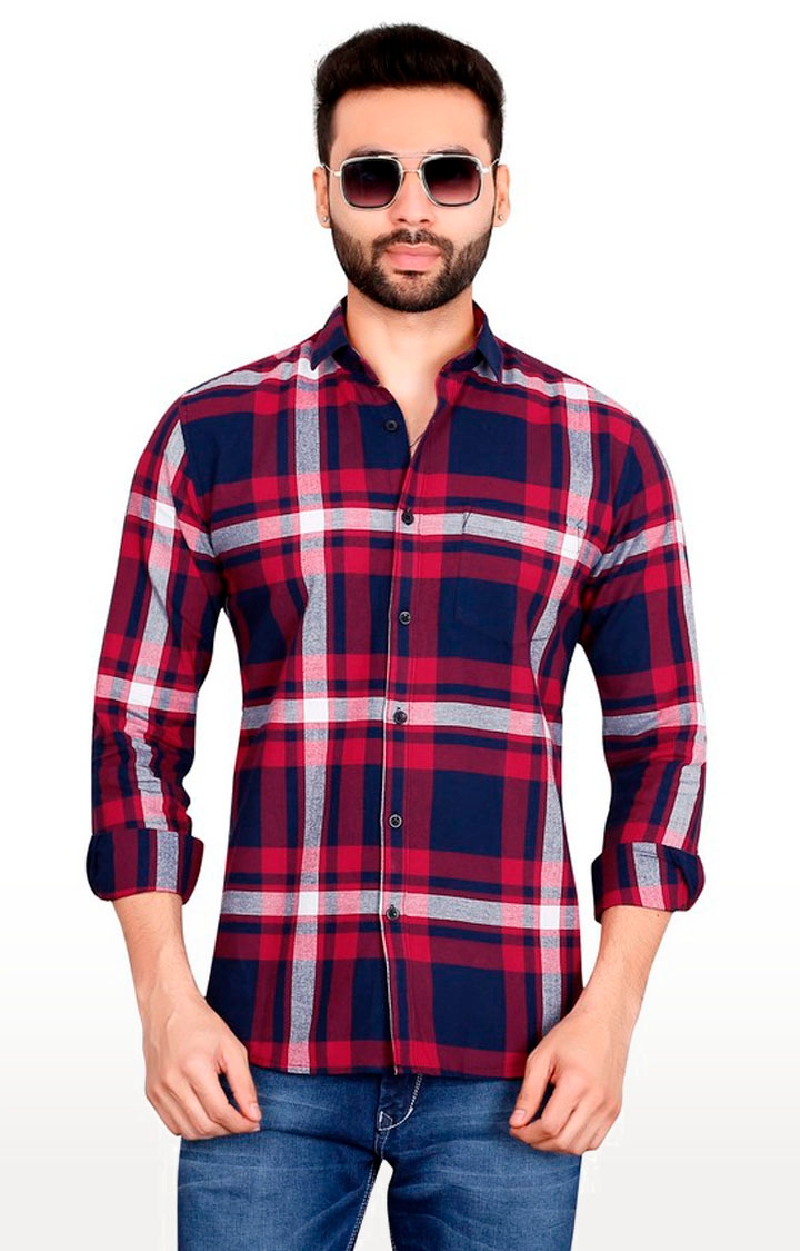 5th Anfold | Fifth Anfold Pure Cotton Red Checked Full Sleeve Spread Collar Men's Casual Shirt