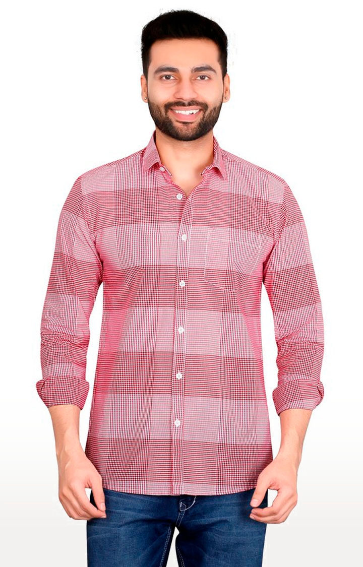 5th Anfold | Fifth Anfold Pure Cotton Red and Pink Checked Full Sleeve Spread Collar Men's Casual Shirt