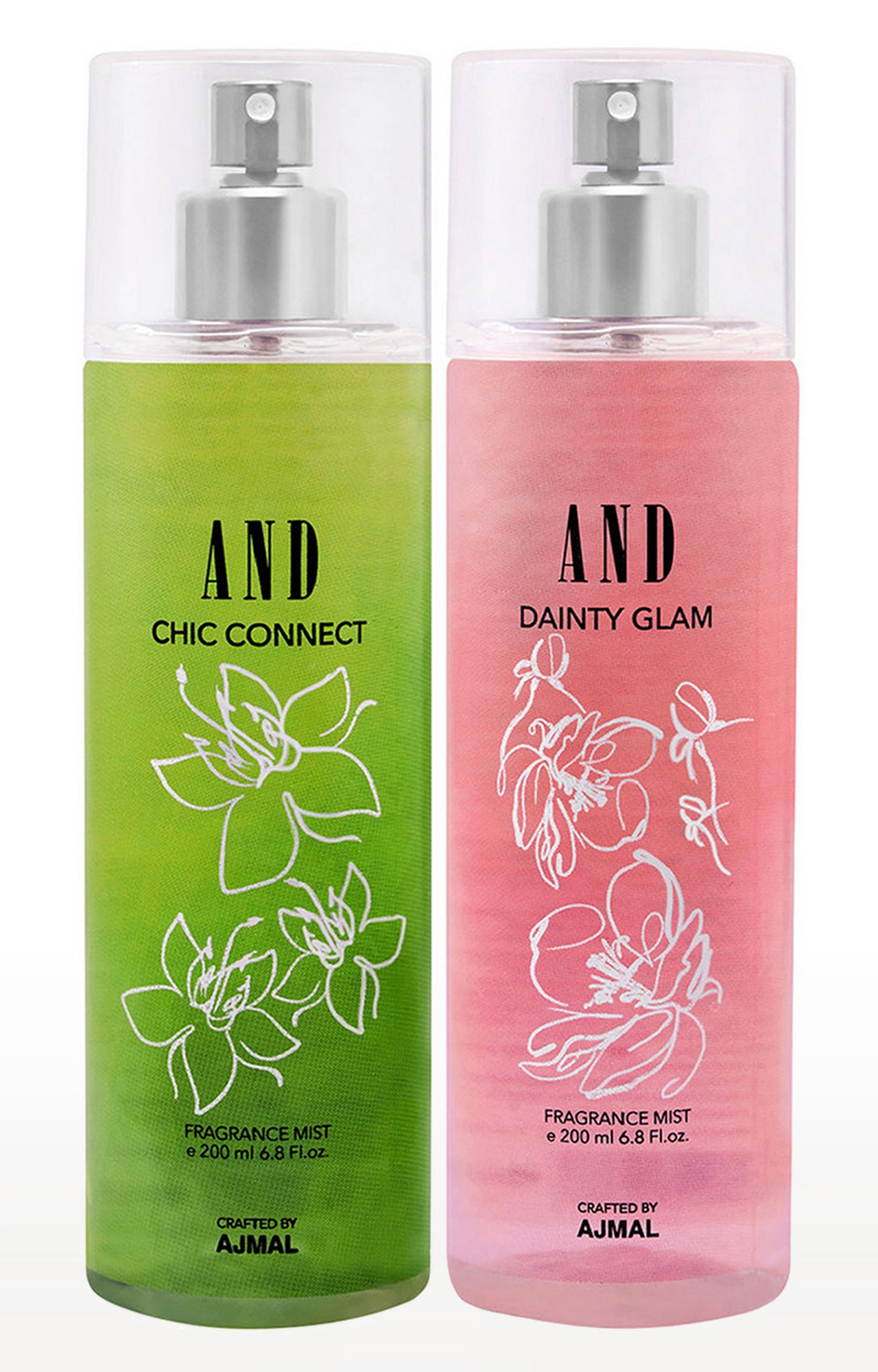 AND Crafted By Ajmal | AND Chic Connect & Dainty Glam Pack of 2 Body Mist 200ML each Long Lasting Scent Spray Gift For Women Perfume Crafted by Ajmal FREE