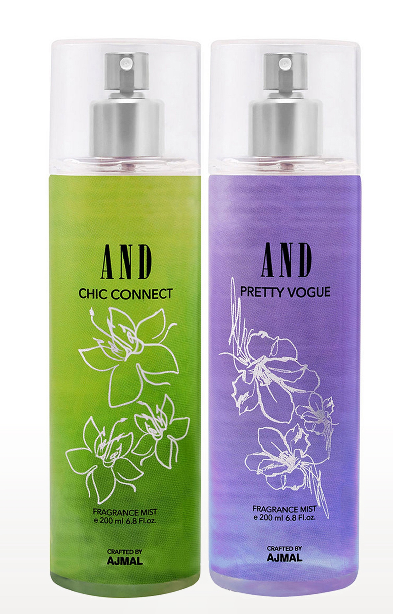 AND Chic Connect & Pretty Vogue Pack of 2 Body Mist 200ML each Long Lasting Scent Spray Gift For Women Perfume Crafted by Ajmal FREE