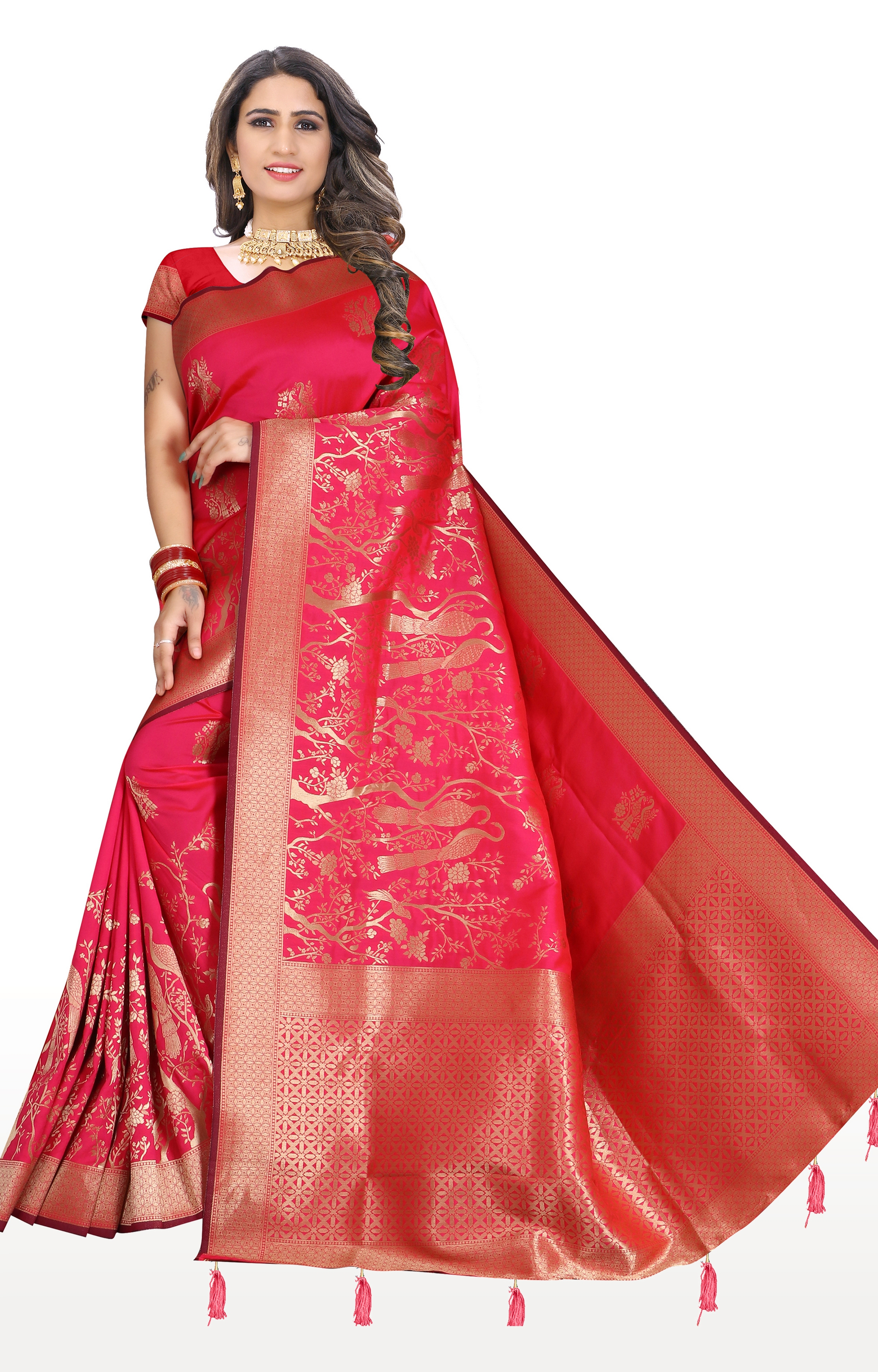 Glemora | Glemora Saree for Women Banarasi Silk Saree With Blouse (Light Pink)