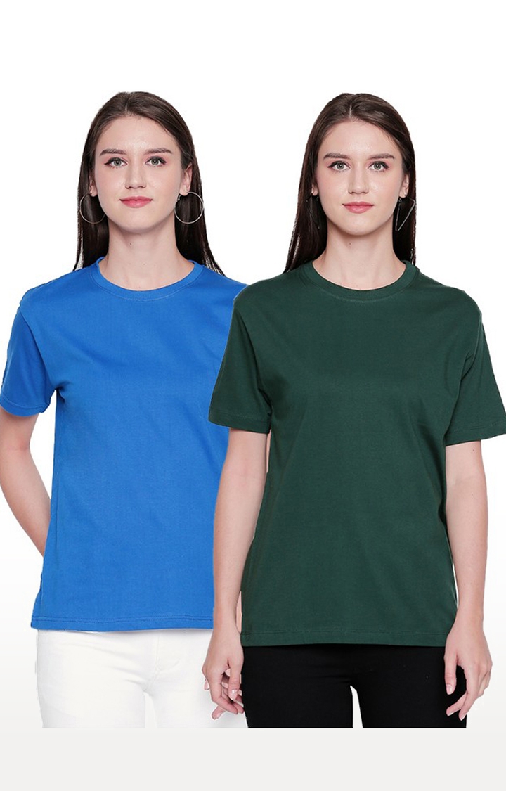 creativeideas.store | Blue and Green Round Neck T-shirt for Women
