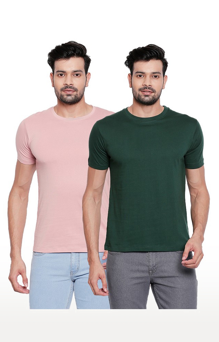 creativeideas.store | Pink and Green Round Neck T-shirt for Men