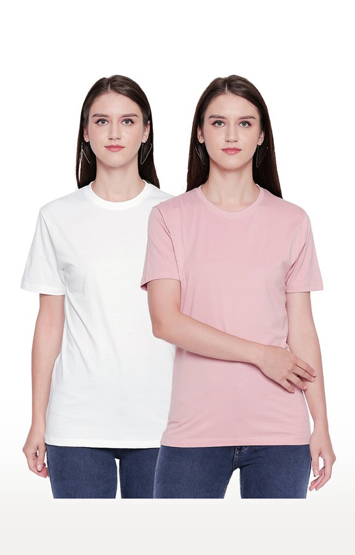 creativeideas.store |  White and Pink Round Neck T-shirt for Women