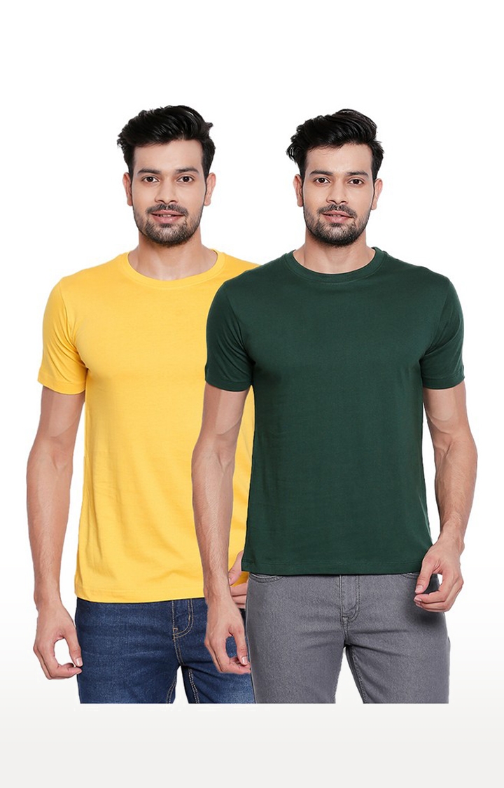 Yellow and Green Round Neck T-shirt for Men