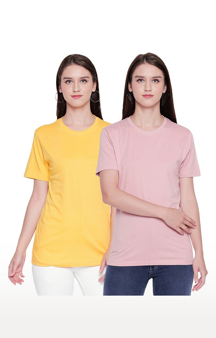  Yellow and Pink Round Neck T-shirt for Women