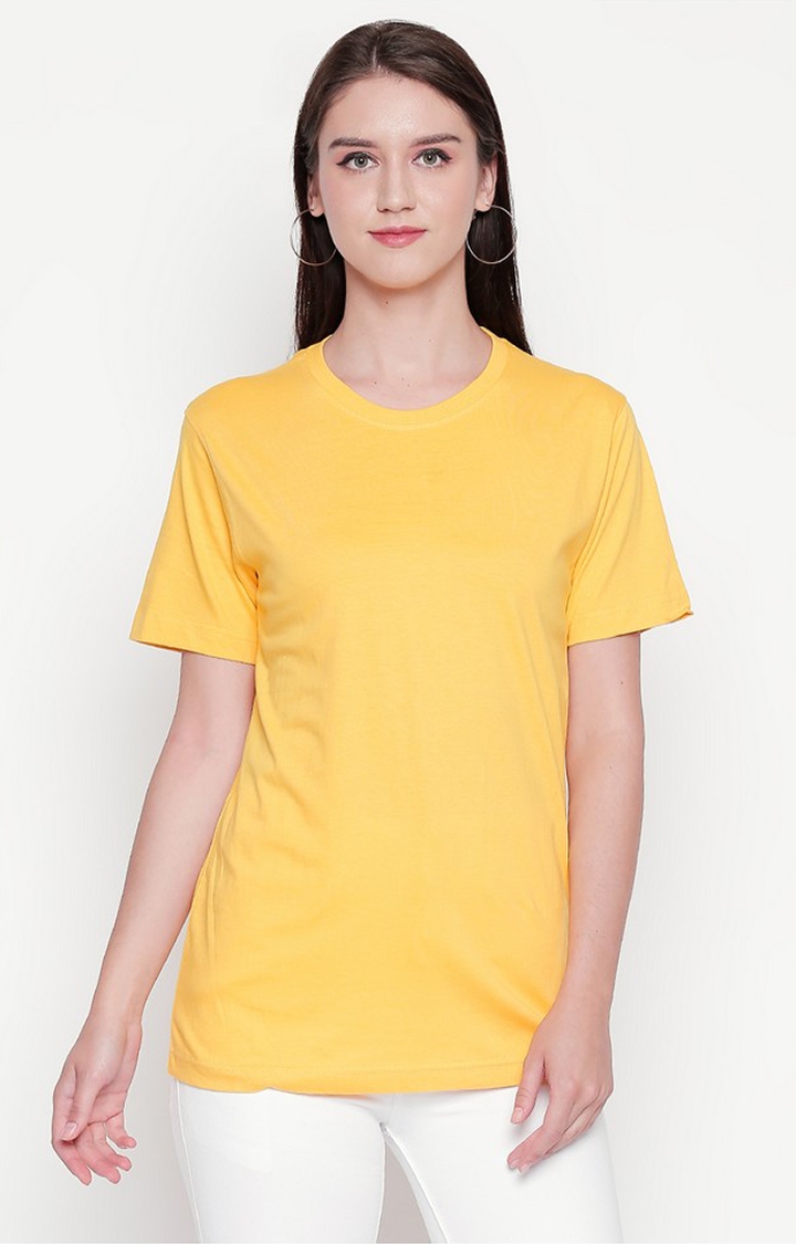 creativeideas.store | creativeideas.store Cotton Solid Round Neck Tshirt for Women Yellow XS | 100% Cotton Bio-washed Tshirt
