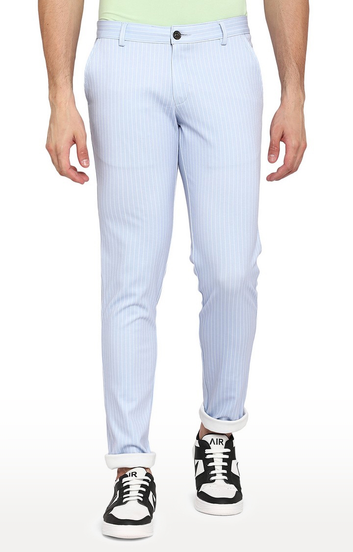 JB-VN-127/1,SKY WHT LNG Men's Blue Cotton Striped Trousers