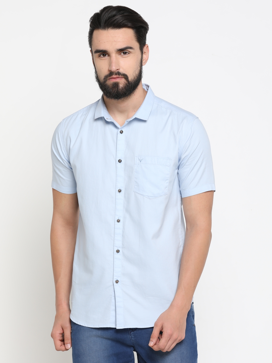 Showoff | Blue Showoff Mens Cotton Solid Slim Casual Shirts
