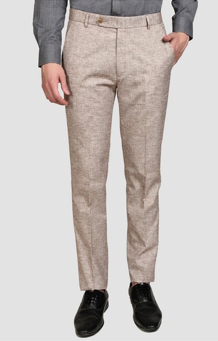 CANSTOL | Fawn Solid Formal Trousers