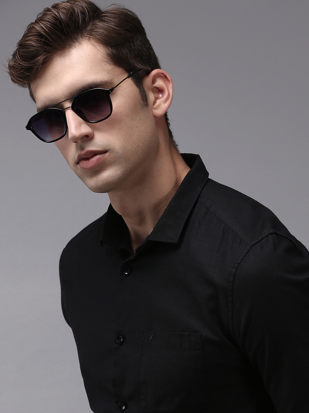 Showoff | SHOWOFF Men's Black Spread Collar Solid Comfort Fit Shirt
