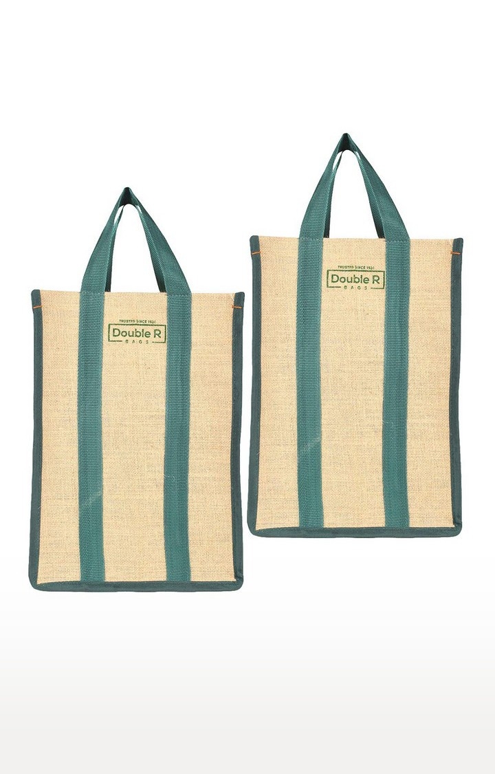 DOUBLE R BAGS | Double R Bags Jute Shopping/Grocery/Lunch Bag For Men And Women (Green) Pack Of 2