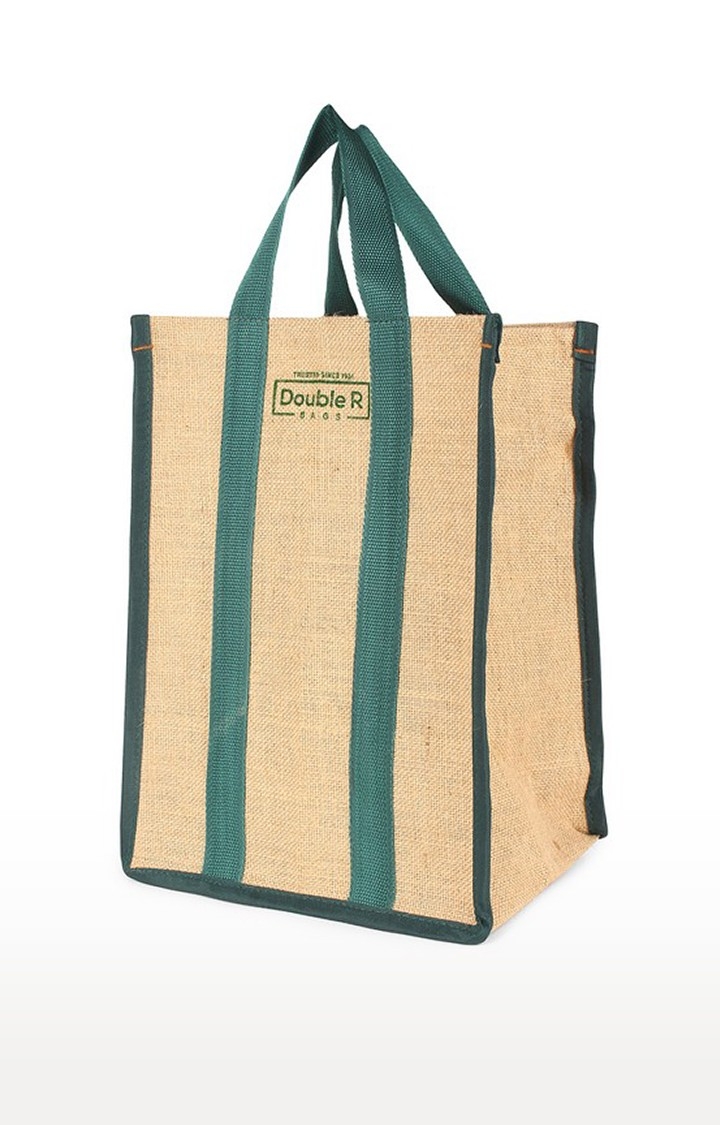 Double R Bags Jute Shopping/Grocery/Lunch Bag For Men And Women (Green) Pack Of 2