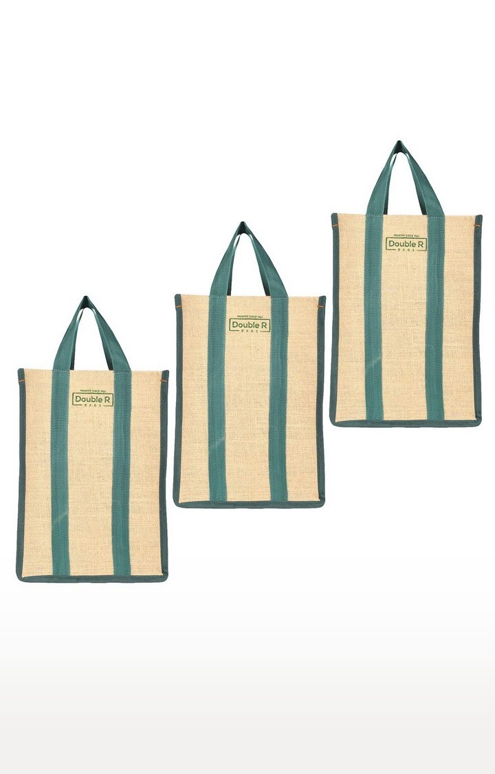 DOUBLE R BAGS | Double R Bags Jute Shopping/Grocery/Lunch Bag For Men And Women (Green) Pack Of 3