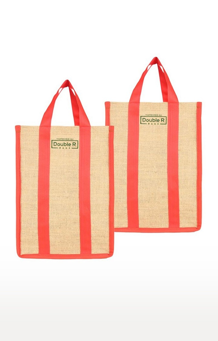 DOUBLE R BAGS | Double R Bags Jute Shopping/Grocery/Lunch Bag For Men And Women (Red) Pack Of 2