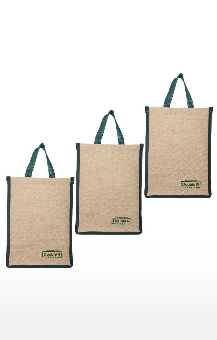 DOUBLE R BAGS | Double R Bags Jute Shopping/Grocery/Lunch Bag For Men And Women (Green) Pack Of 3