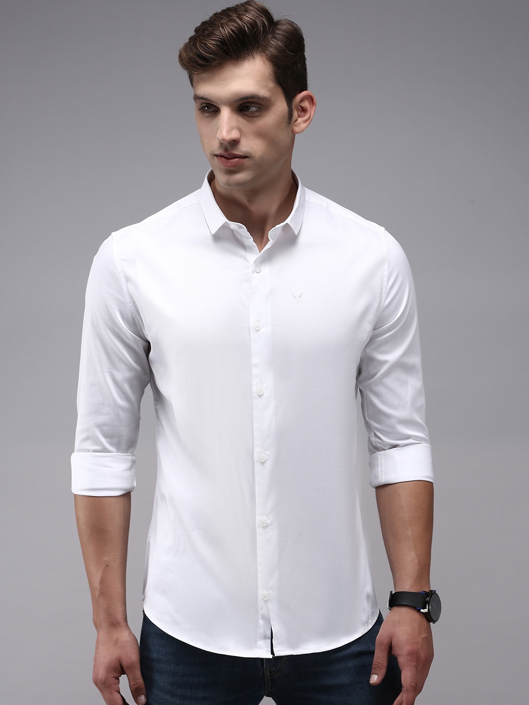 Showoff | SHOWOFF Men's White Spread Collar Solid Comfort Fit Shirt
