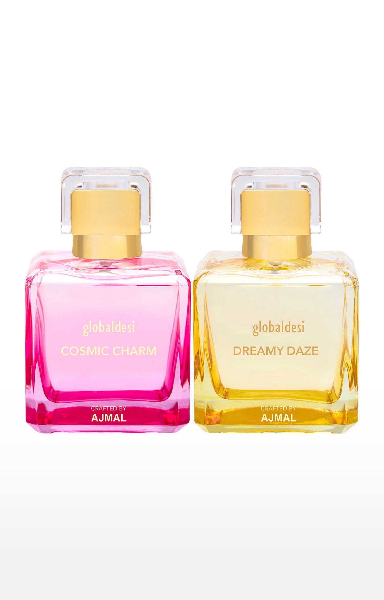 Global Desi Crafted By Ajmal | Global Desi Cosmic Charm & Dreamy Daze Pack of 2 Eau De Parfum 100ML for Women Crafted by Ajmal + 2 Parfum Testers