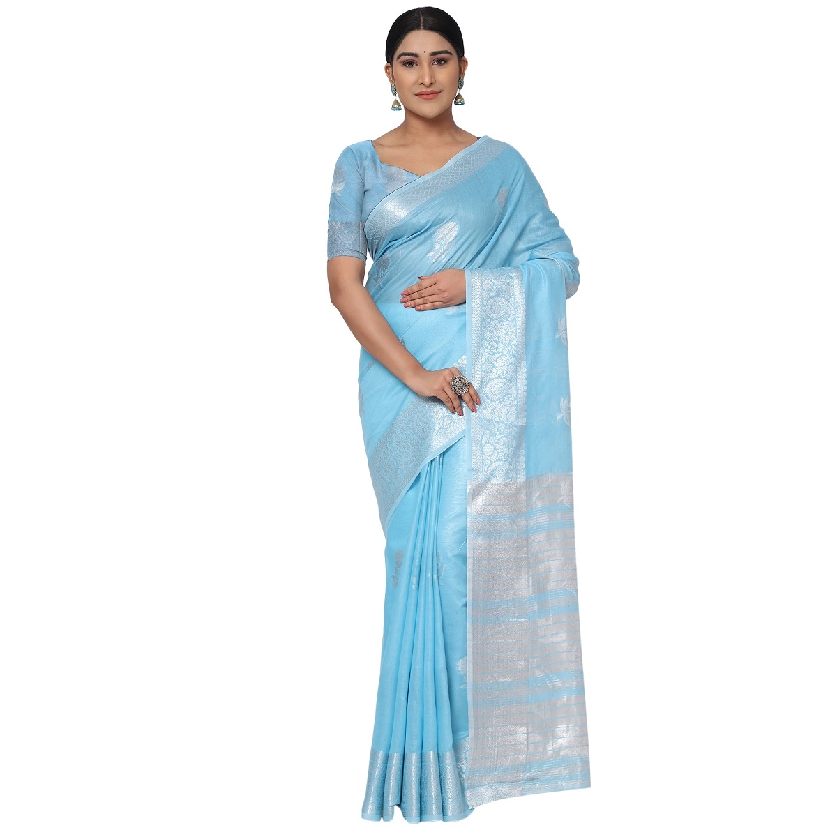 AWRIYA | AWRIYA Presents COTTON CANDY sky_blue colour saree with woven work on cotton_silk fabric zari_woven designer banarasi-sarees with Blouse piece