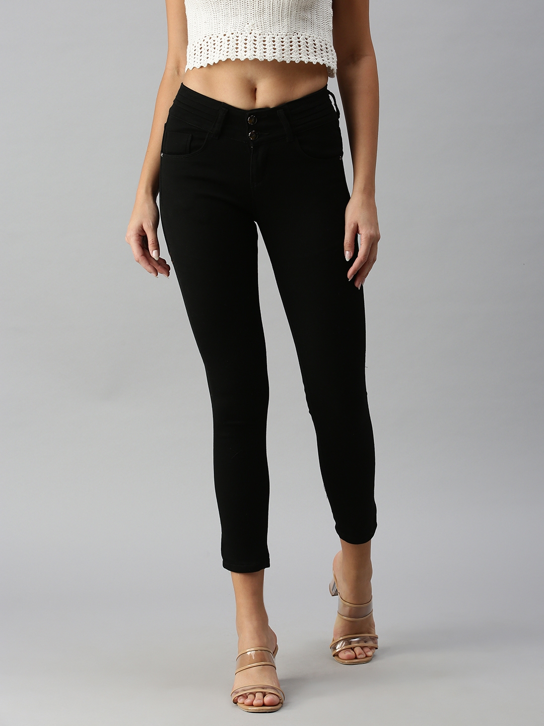 Showoff Women's Skinny Fit Clean Look Black Jeans