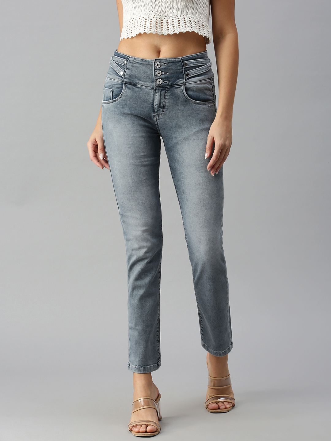 Showoff | Showoff Women's Skinny Fit Clean Look Grey Jeans