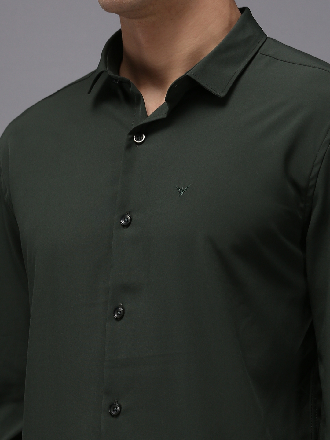 Men's Green Polyester Solid Casual Shirts