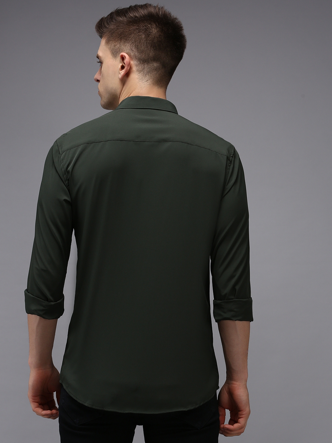 Men's Green Polyester Solid Casual Shirts
