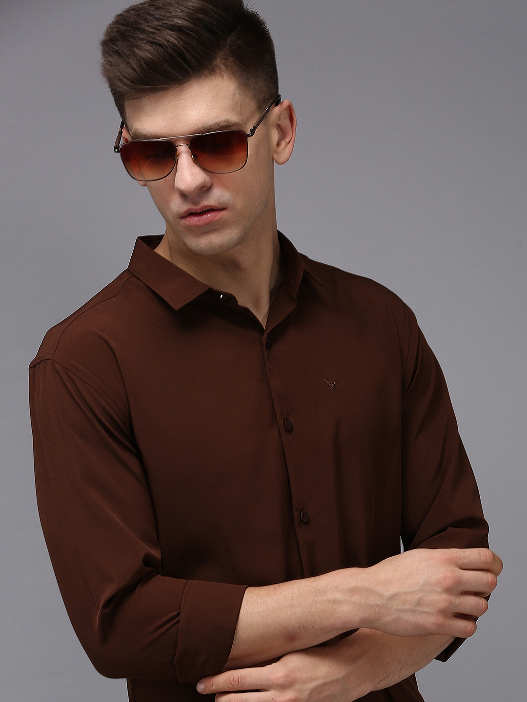 Showoff | SHOWOFF Men's Coffee Brown Spread Collar Solid Classic Fit Shirt