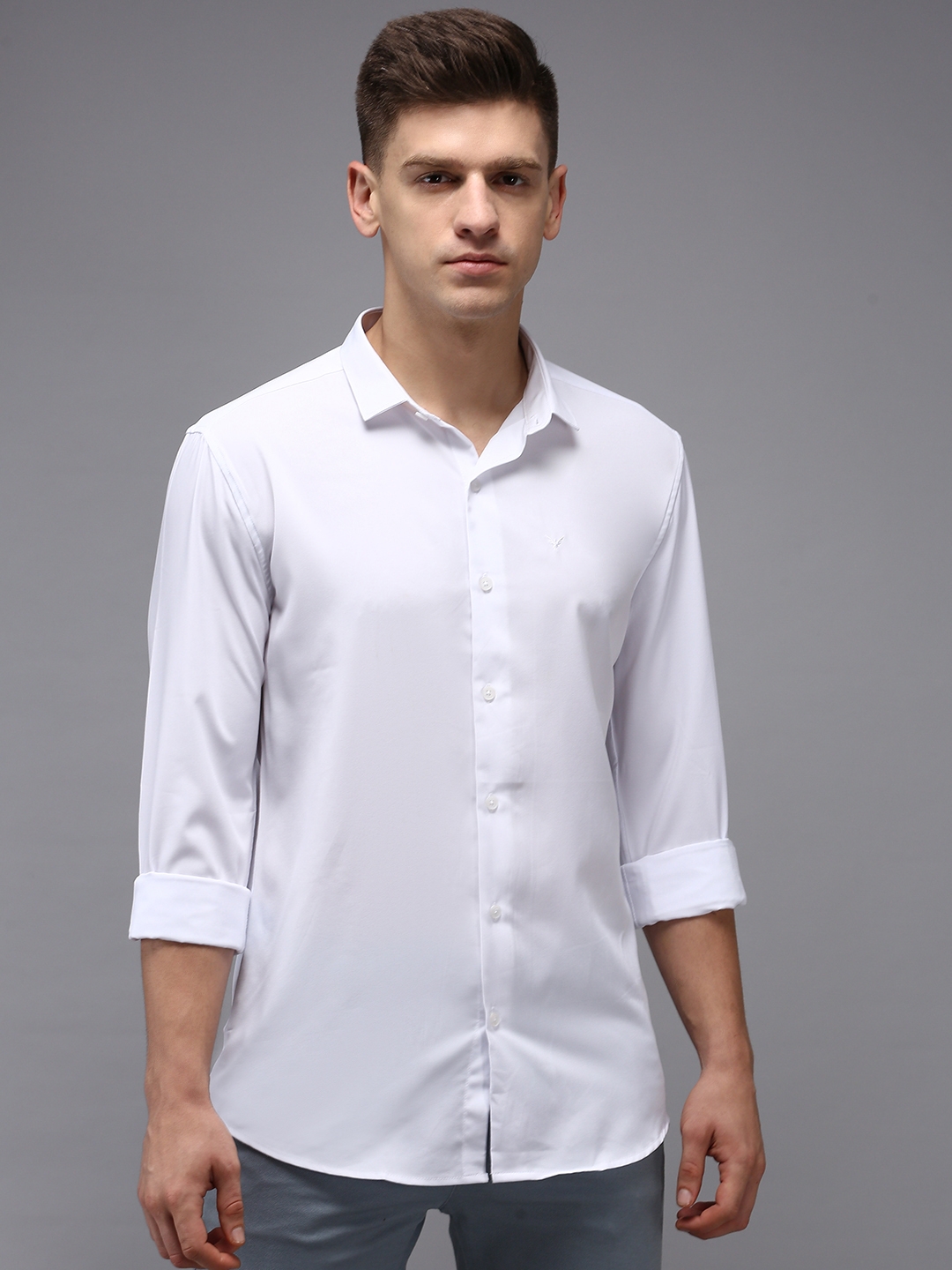 Showoff | SHOWOFF Men's White Spread Collar Solid Classic Fit Shirt