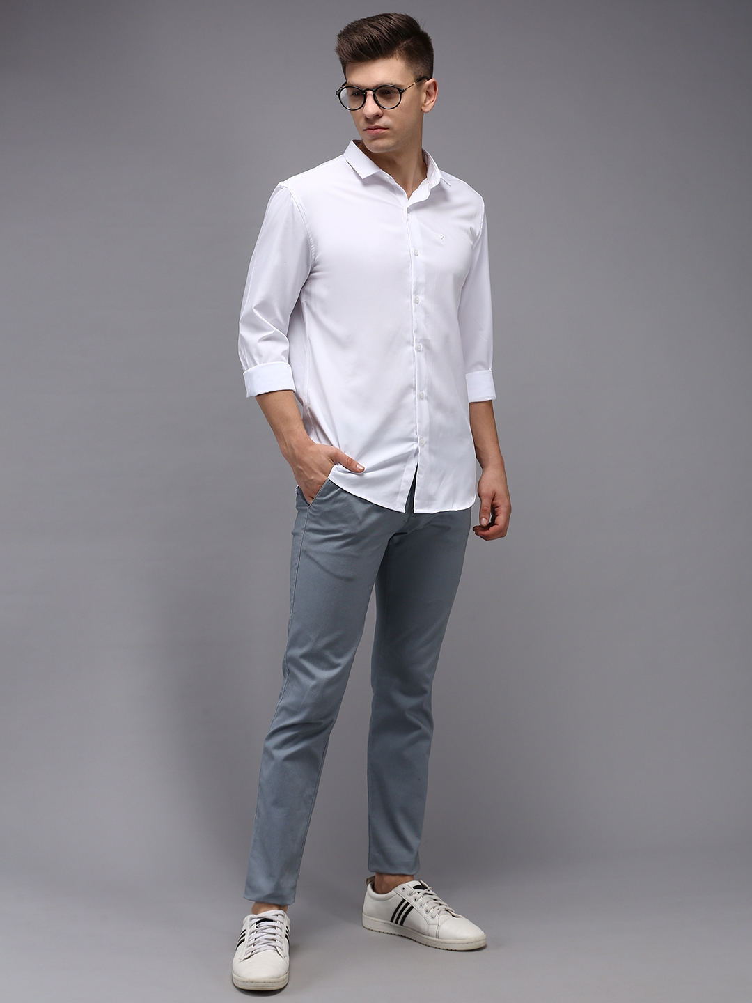 Men's White Polyester Solid Casual Shirts