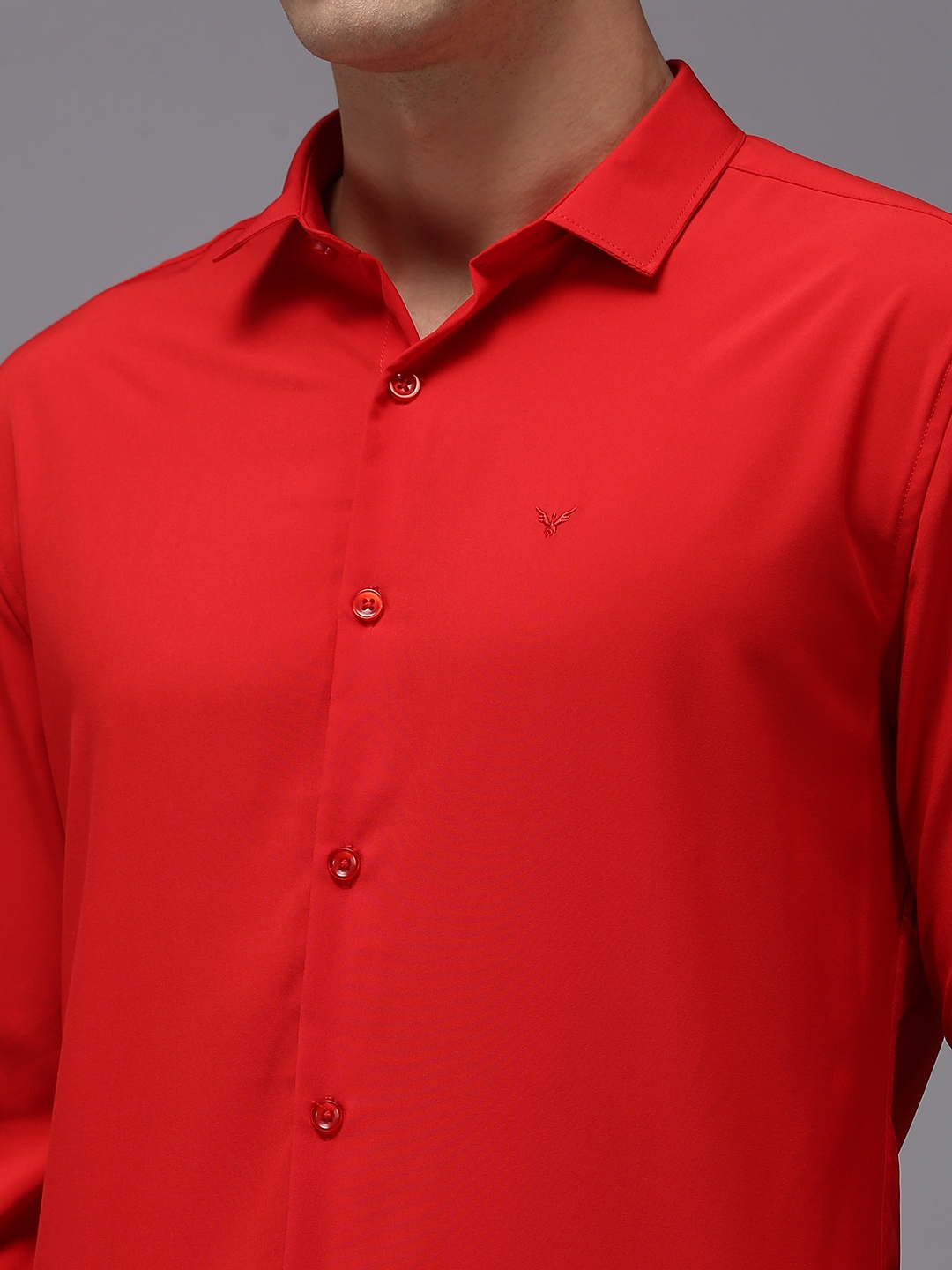 Men's Red Polyester Solid Casual Shirts