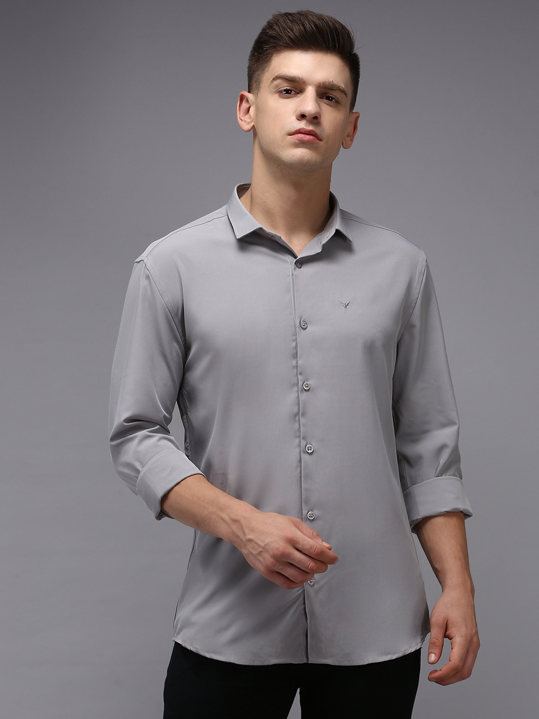 Showoff | SHOWOFF Men's Grey Spread Collar Solid Classic Fit Shirt