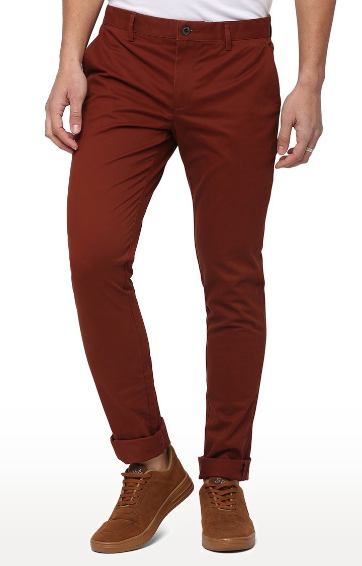 JBST002/4,BRICK PLAIN Men's Red Cotton Solid Trousers