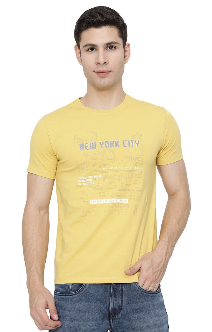 JB-PR-179 YELLOW Men's Yellow Cotton Printed T-Shirts