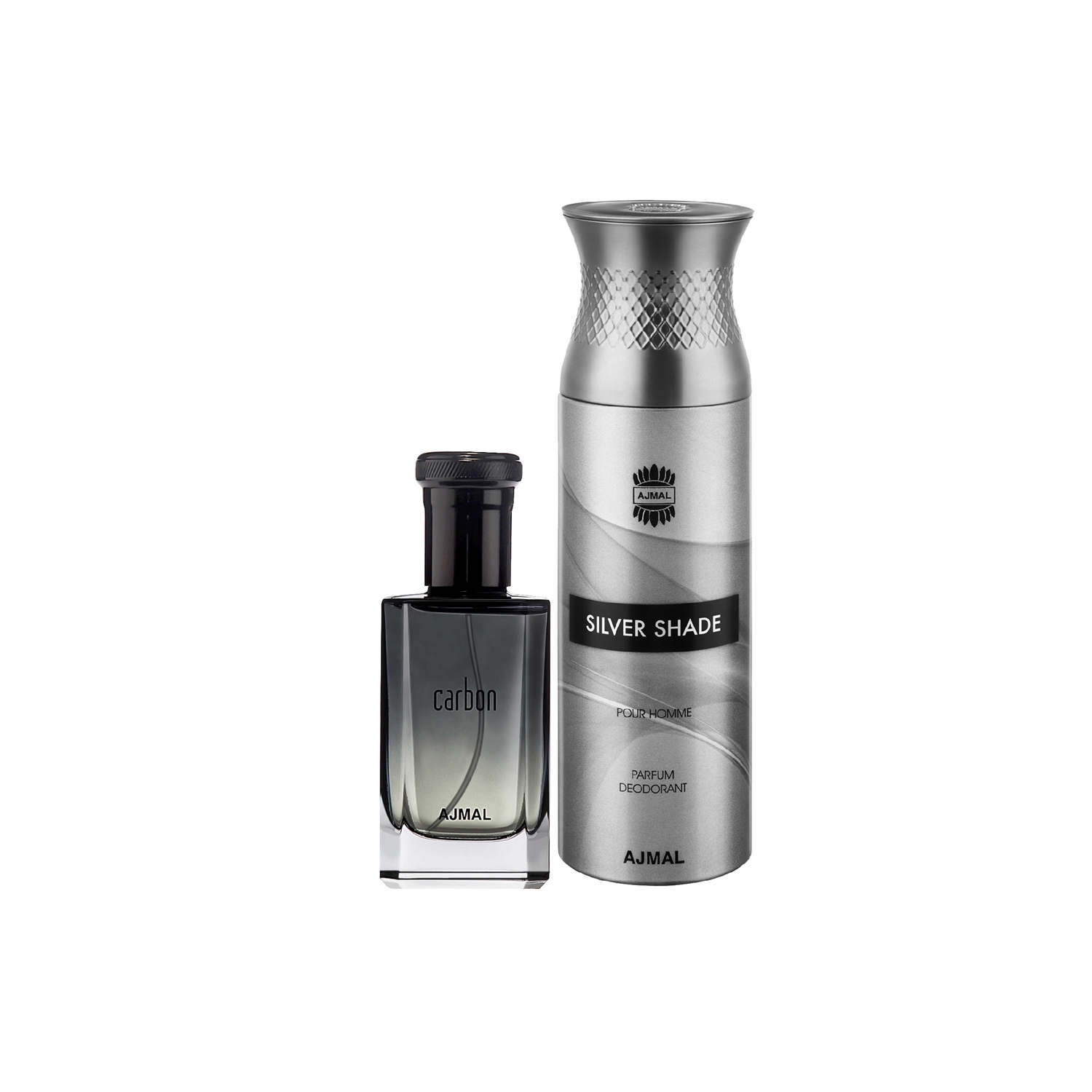 Ajmal | Ajmal Carbon EDP Citrus Spicy Perfume 100ml for Men and Silver Shade Homme Deodorant Citrus Woody Fragrance 200ml for Men+ 2 Parfum Testers FREE