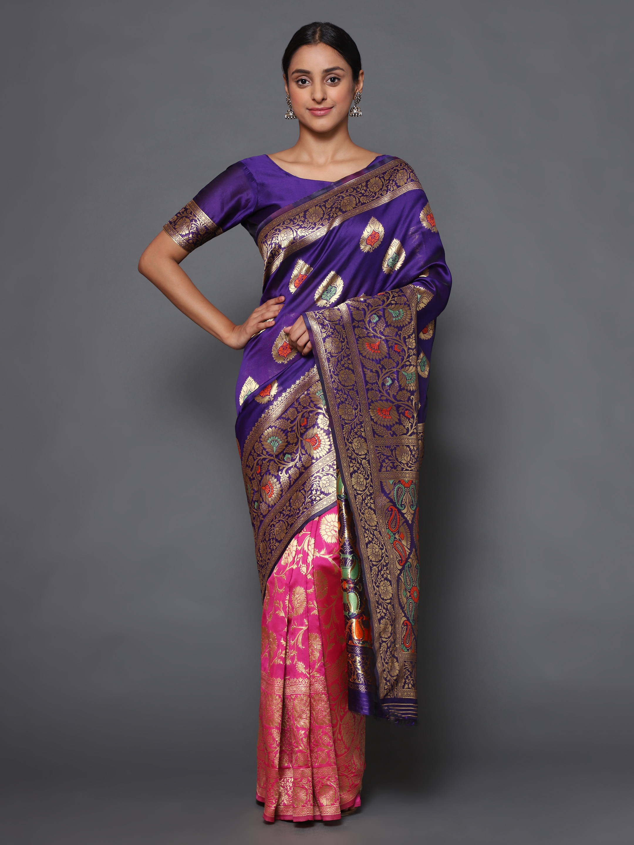 Glemora | Glemora Blue Designer Ethnic Wear Silk Blend Banarasi Traditional Saree