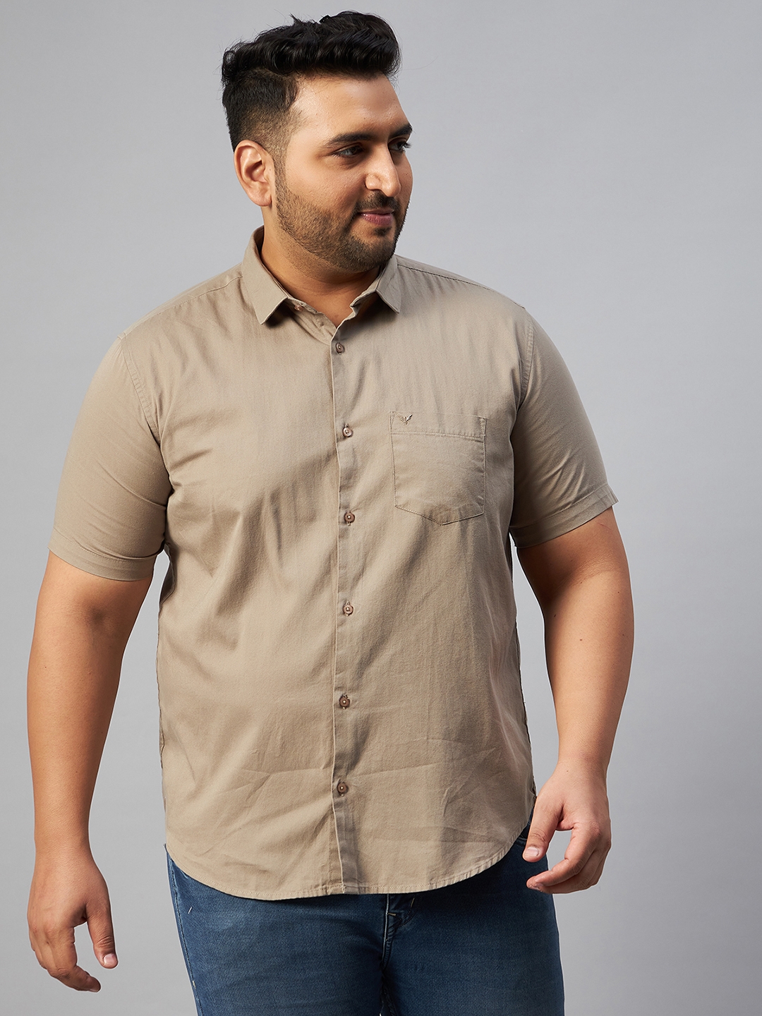 SHOWOFF Plus Men's Comfort Fit Cotton Taupe Solid Shirt