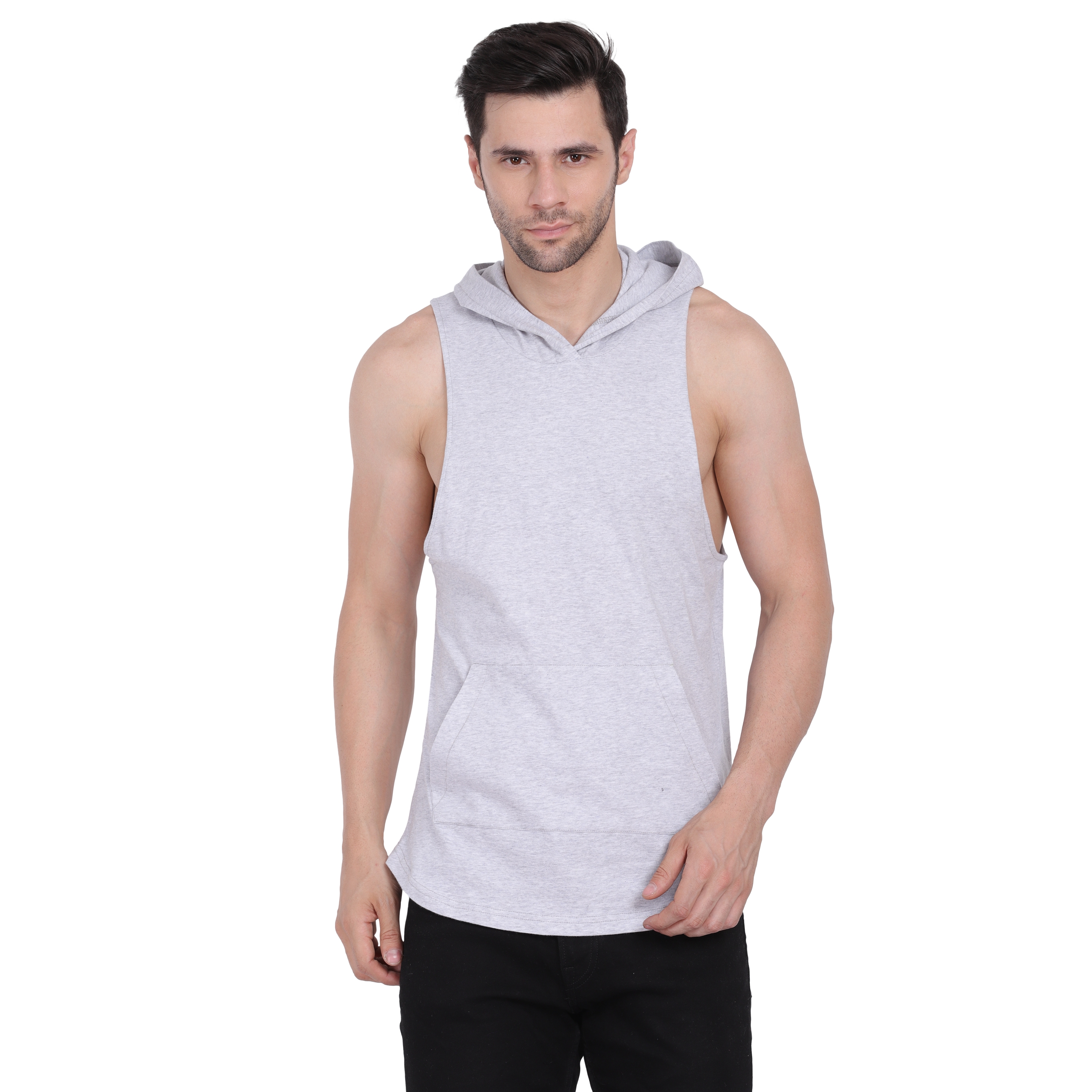Styvibe | Styvibe Men Grey Hooded Sleeveless Vest T-Shirt