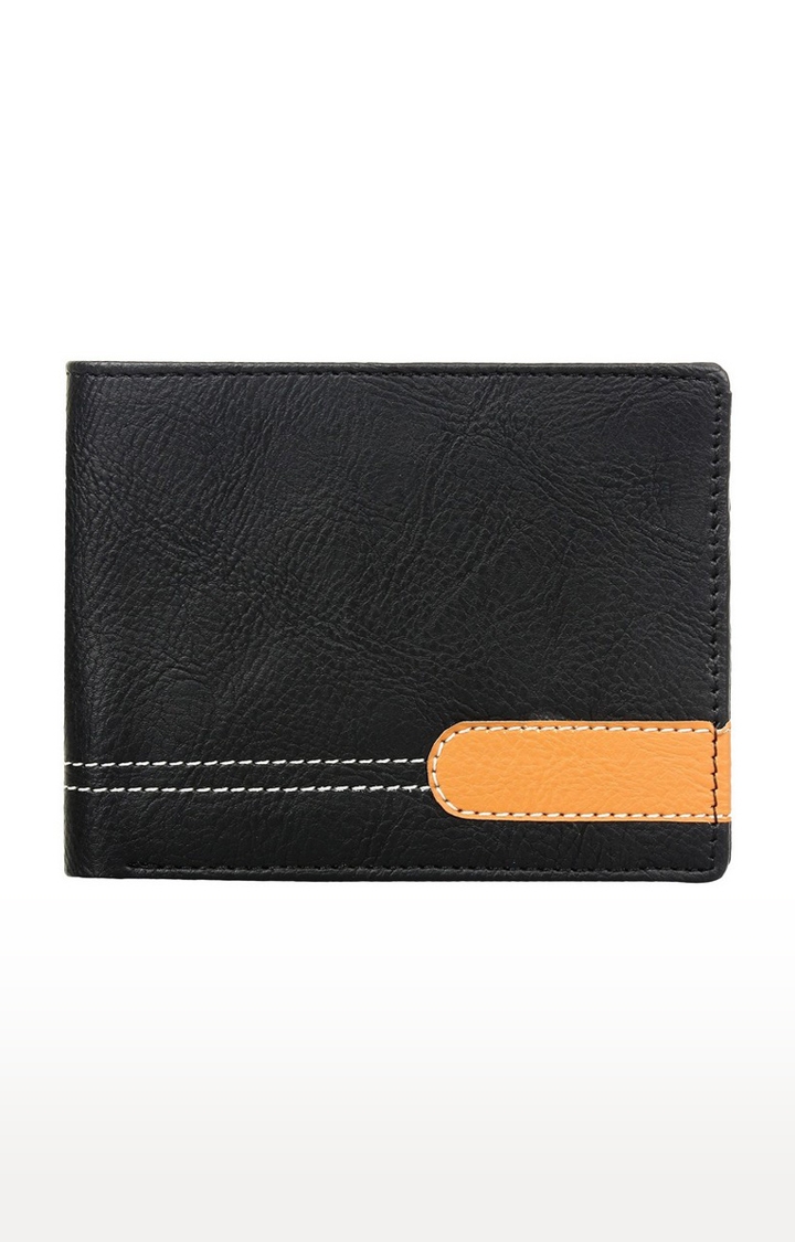 CREATURE | CREATURE Black with Tan Patch Bi-fold Sleek PU Leather Wallet with Multiple Card Slots for Men