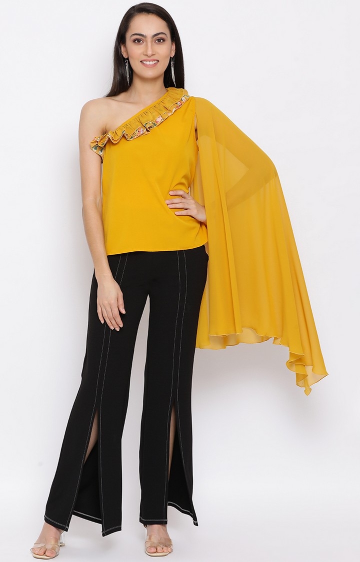 DRAAX fashions | Draax Fashions Women Yellow Solid Solid Top