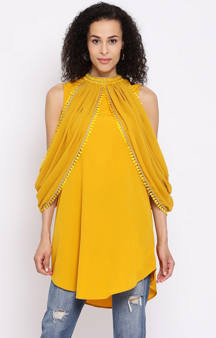 DRAAX fashions | Draax Fashions Women Yellow Chevron Lace Cape Top