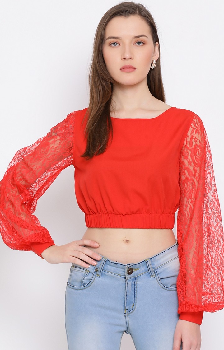 DRAAX fashions | Draax Fashions Women Red Solid Skater Crop Top