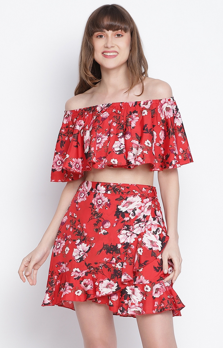 DRAAX fashions | Draax Fashions Women Red Floral Co-Ord Dress