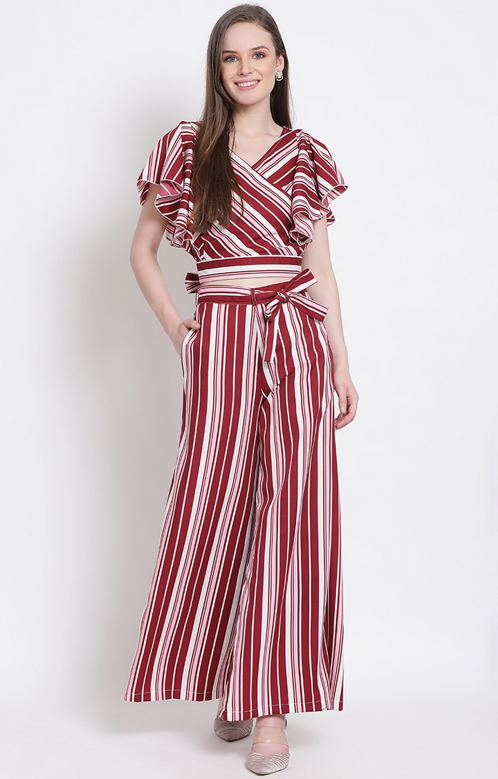 DRAAX fashions | Draax Fashions Striped Crop Top With Belted Palazzos