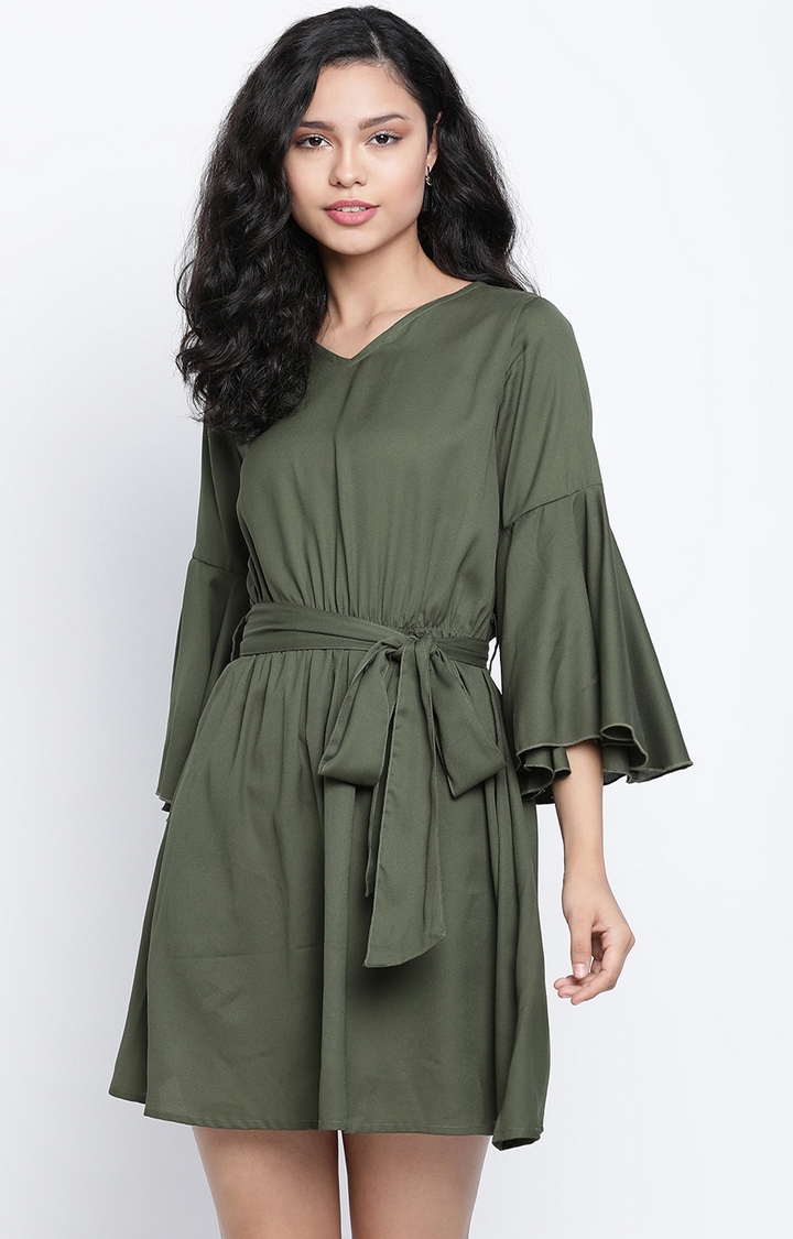 DRAAX fashions | Draax Fashions Turquoise Green Solid Flare Dress