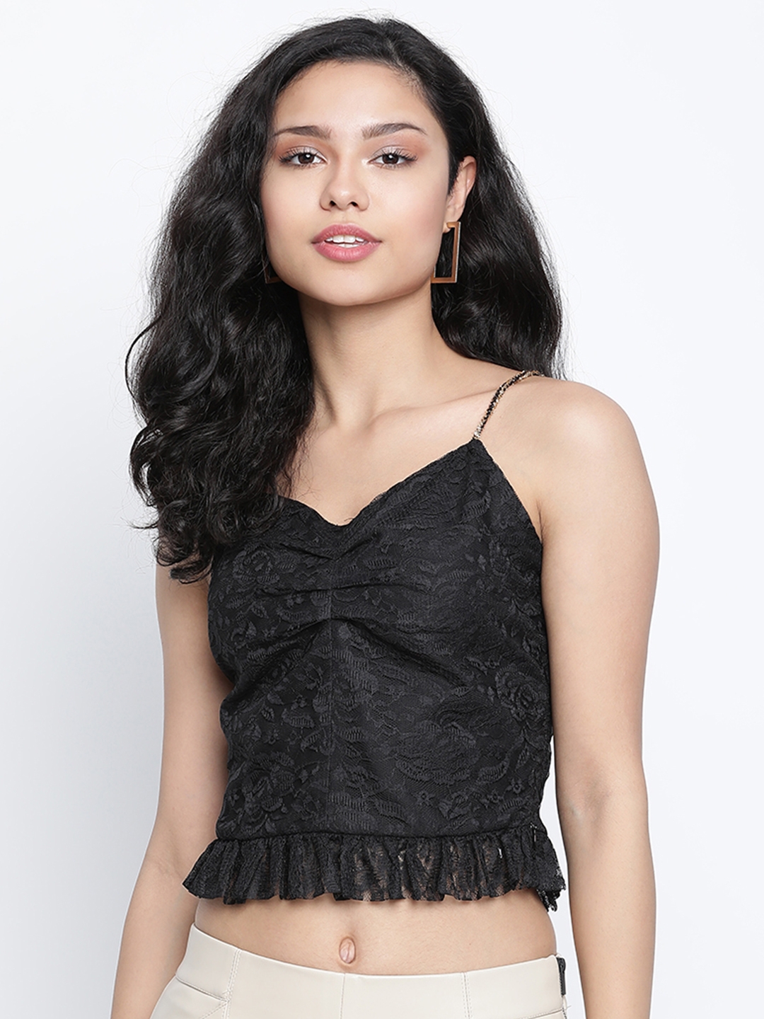 DRAAX fashions | Draax Fashions Women Black Embroidered Style Net Crop Top