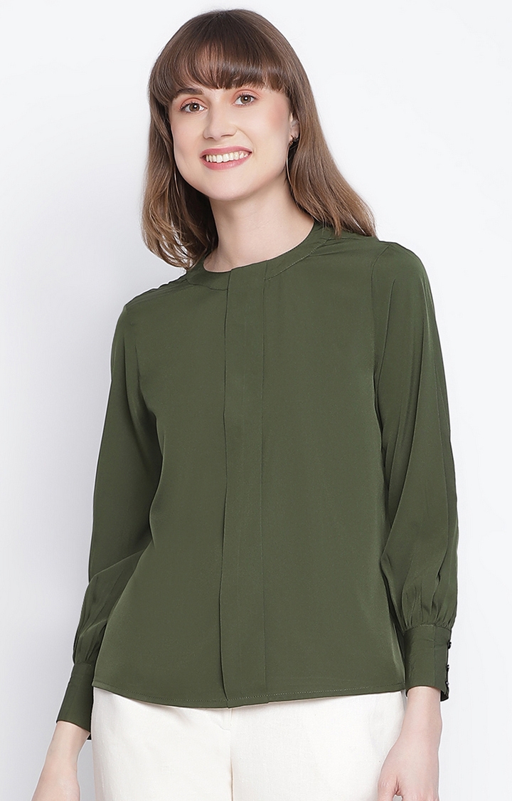 DRAAX fashions | Draax Fashions Women Green Long Sleeves Front Pleat Top