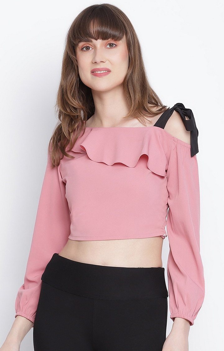 DRAAX fashions | Draax Fashions Women Pink Full Sleeves Layered Crop Top