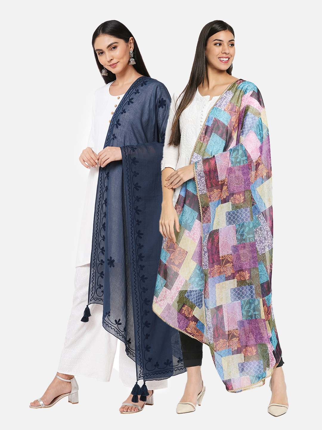 Get Wrapped | Get Wrapped Embroidered & Digital Printed Dupatta Combo for Women - Pack of 2