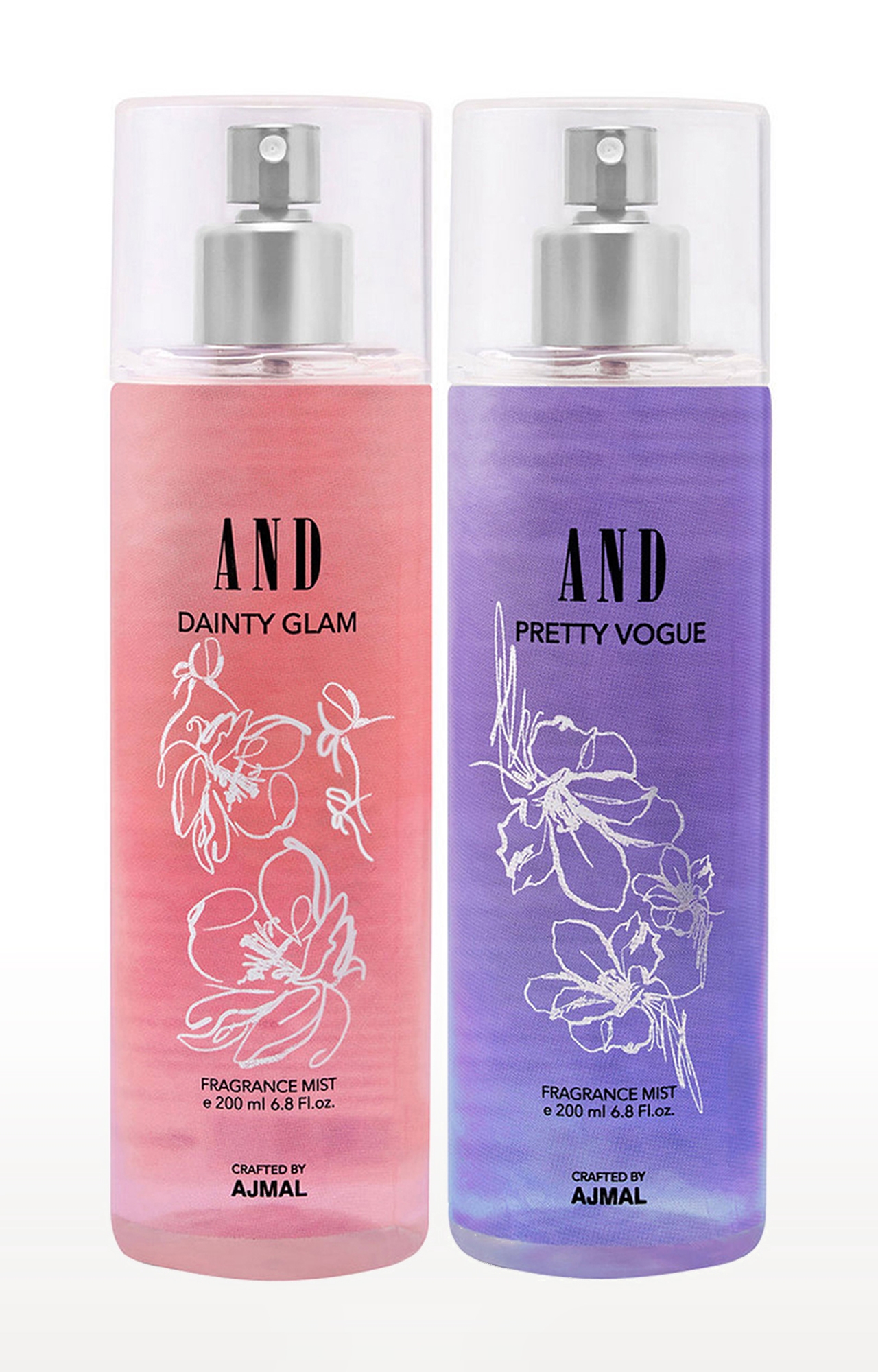 AND Dainty Glam & Pretty Vogue Pack of 2 Body Mist 200ML each Long Lasting Scent Spray Gift for Women Perfume Crafted by Ajmal FREE